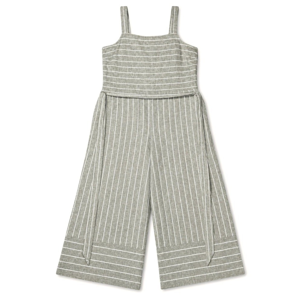 BeachLunchLounge Talia Linen Jumpsuit Womens Medium Sage Cotton Wide Leg Belted